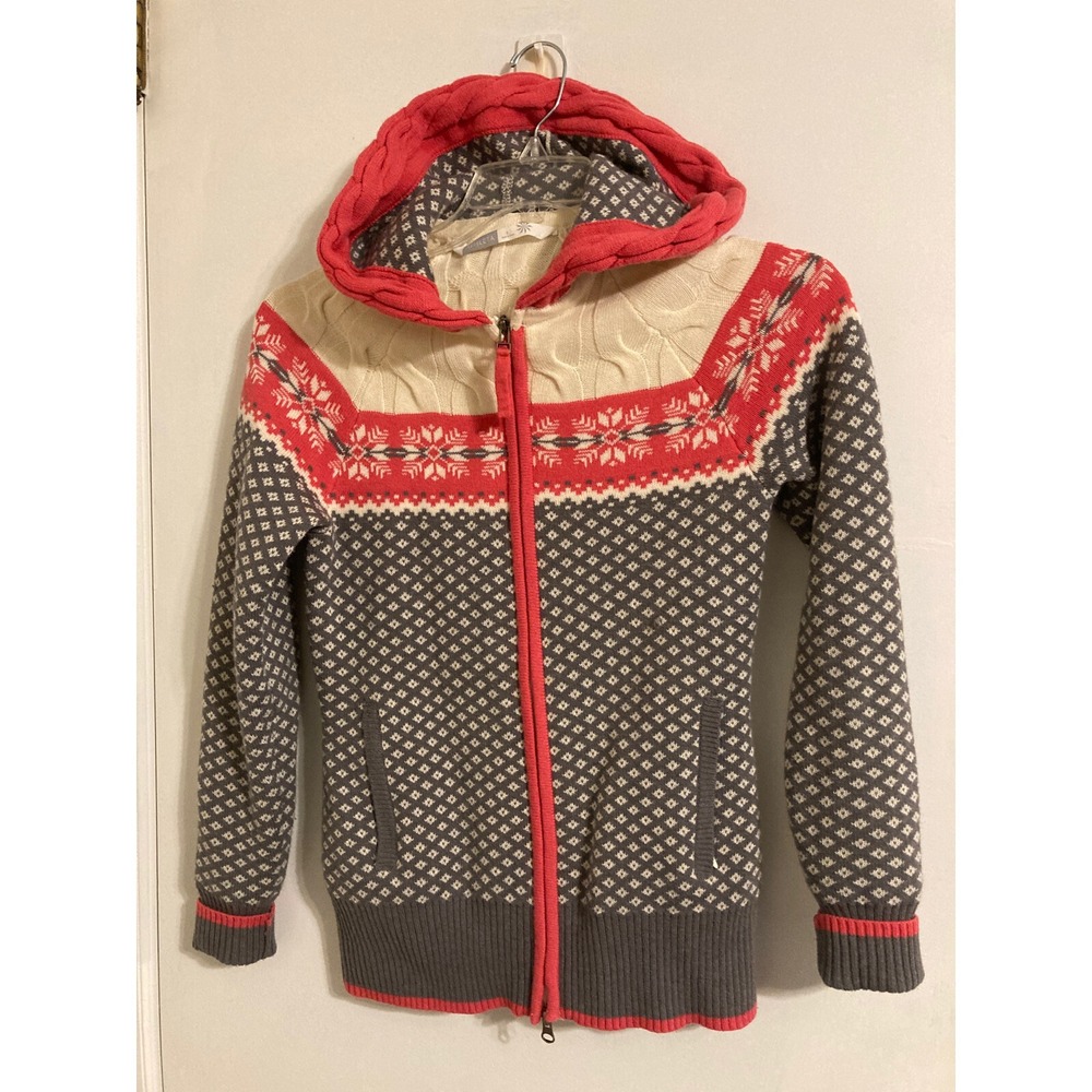 Athleta‎ Women's Sweater Small Hooded Wool Blend Snowflake Zip Front Winter #197